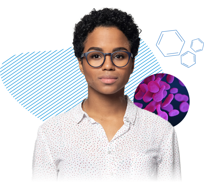 CGT-innovation-Bkac-lady-with-Glasses-surrounded-by-medical-graphics